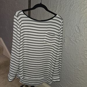 LOFT Black and White Striped Long Sleeve Top